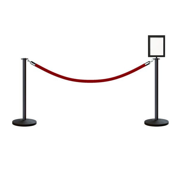 Montour Line Stanchion Post and Rope Kit Black, 2FlatTop 1RedRope 8.5x11V Sign C-Kit-1-BK-FL-1-Tapped-1-8511-V-1-ER-RD-PS